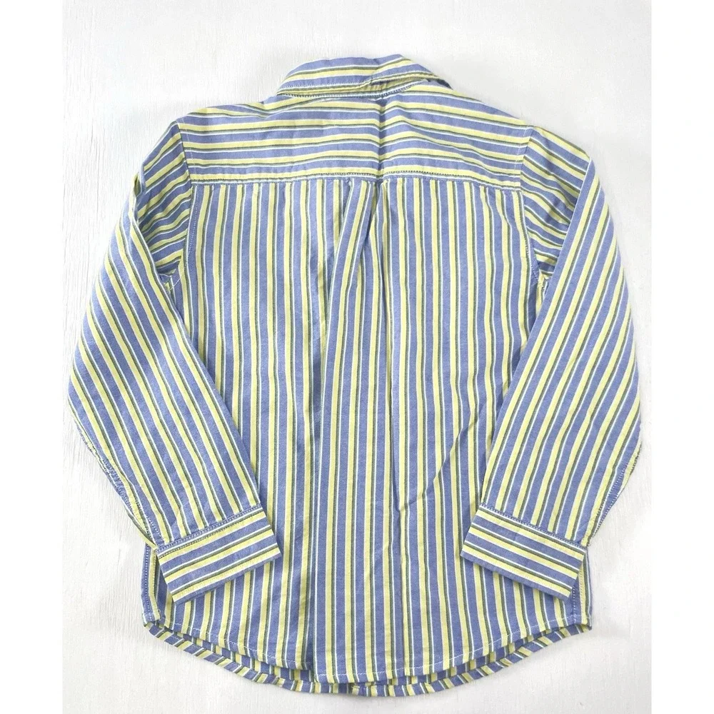 Gymboree Boys Blue Chambray Yellow Striped Long Sleeve Dress Shirt Size M 7/8